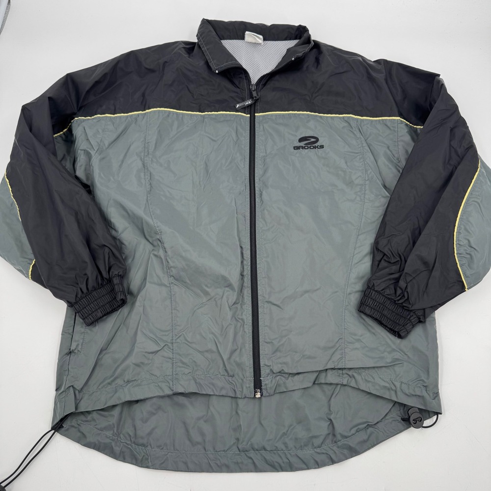 Brooks Women's Running Jacket Lightweight Gray Black‎ Athletic Windbreaker Y2K